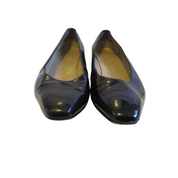 Salvatore Ferragamo Black Patent Leather Squared Almond Toe Low Pumps